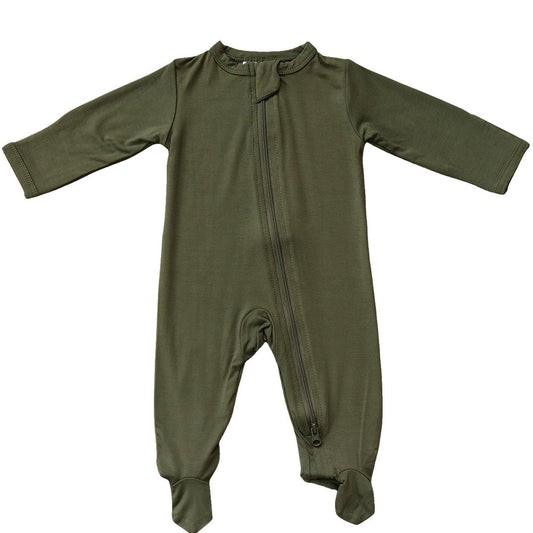 Mebie Baby Bamboo Footed Romper - Olive