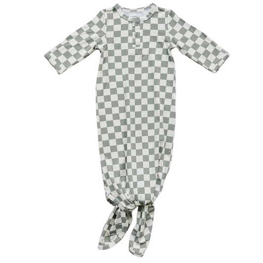 Mebie Baby Bamboo Knot Gown - Light Green Checkered