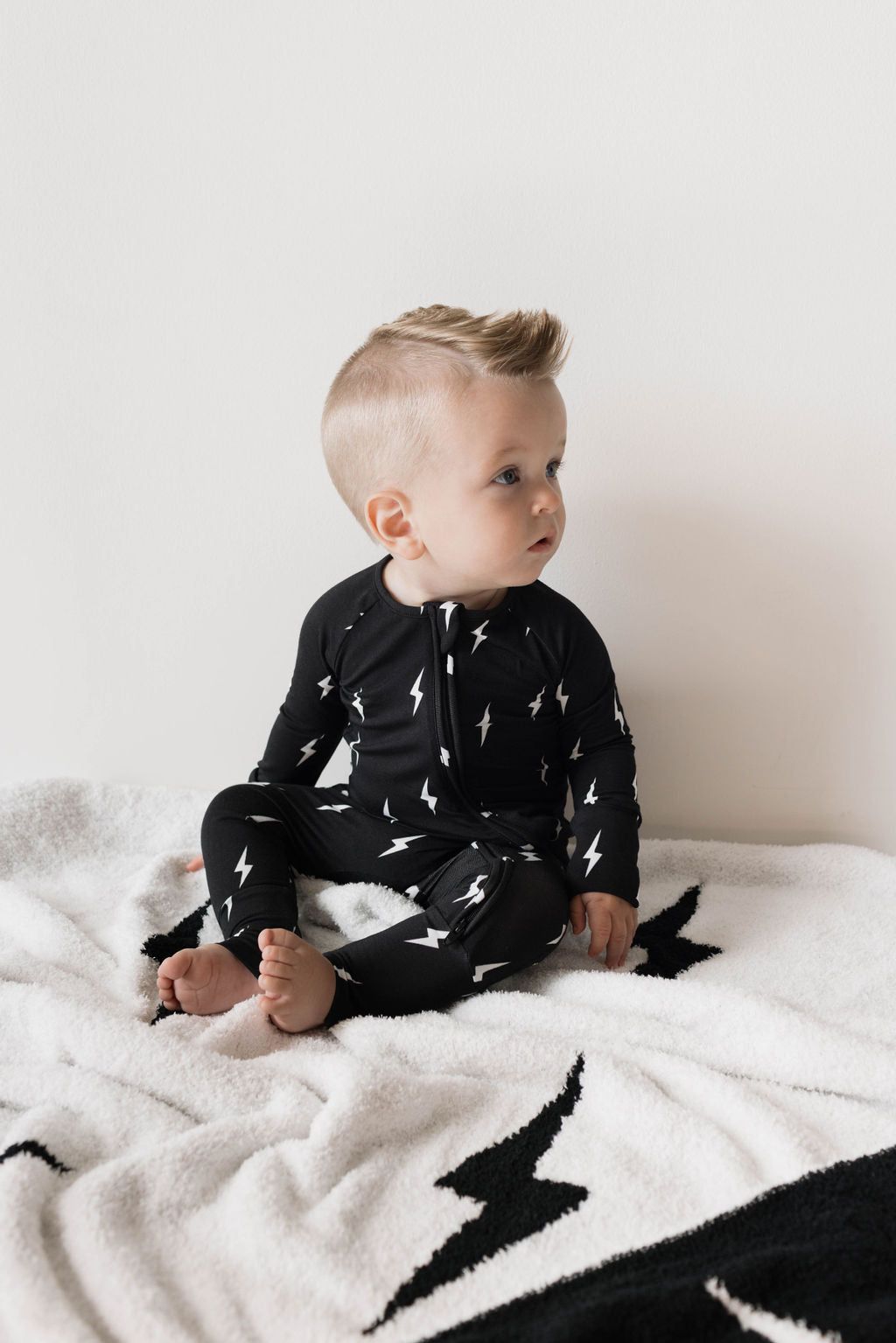 Forever French Bamboo Zip Pajamas - Midnight Lightning Bolt