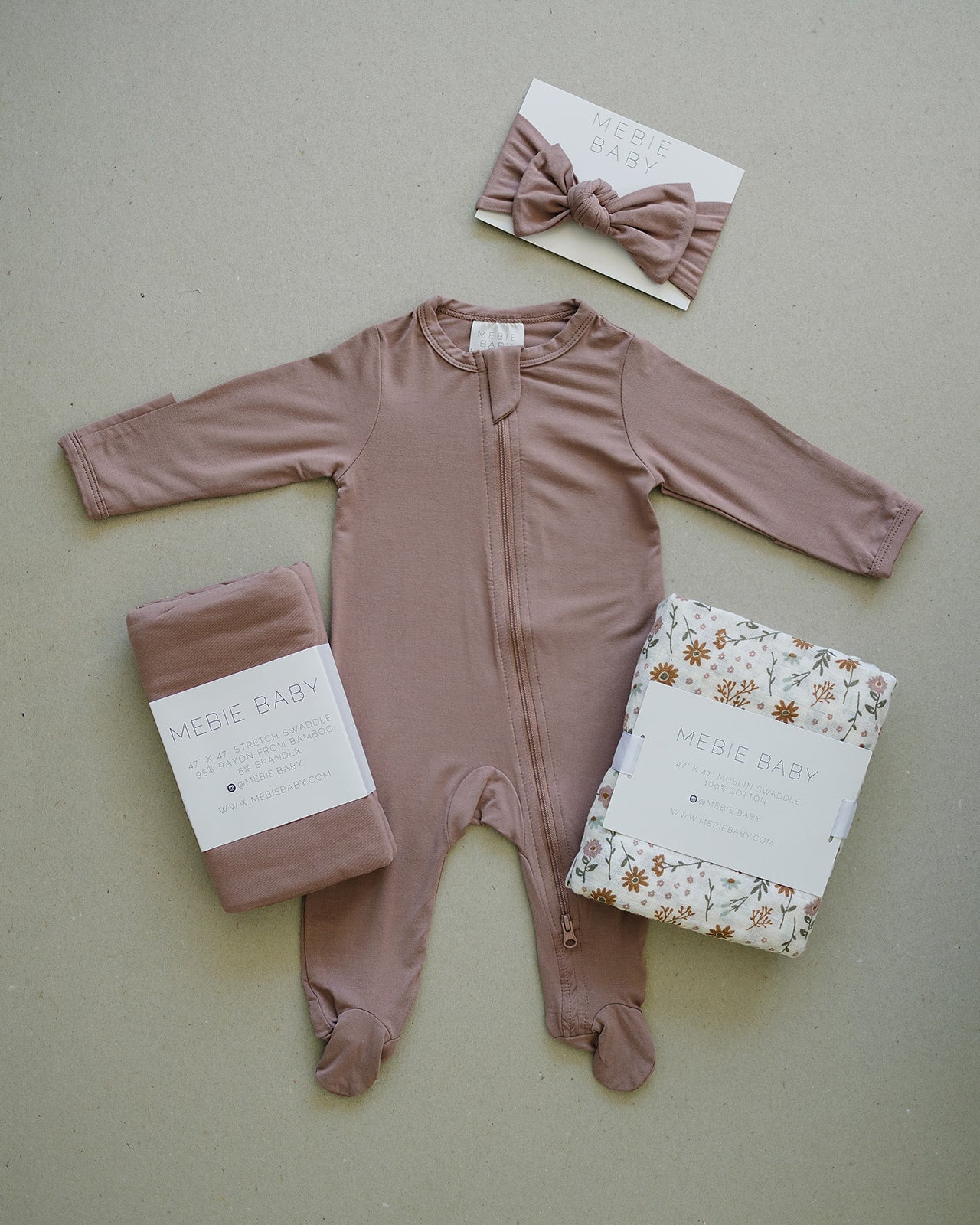 Mebie Baby Bamboo Footed Romper - Dusty Rose