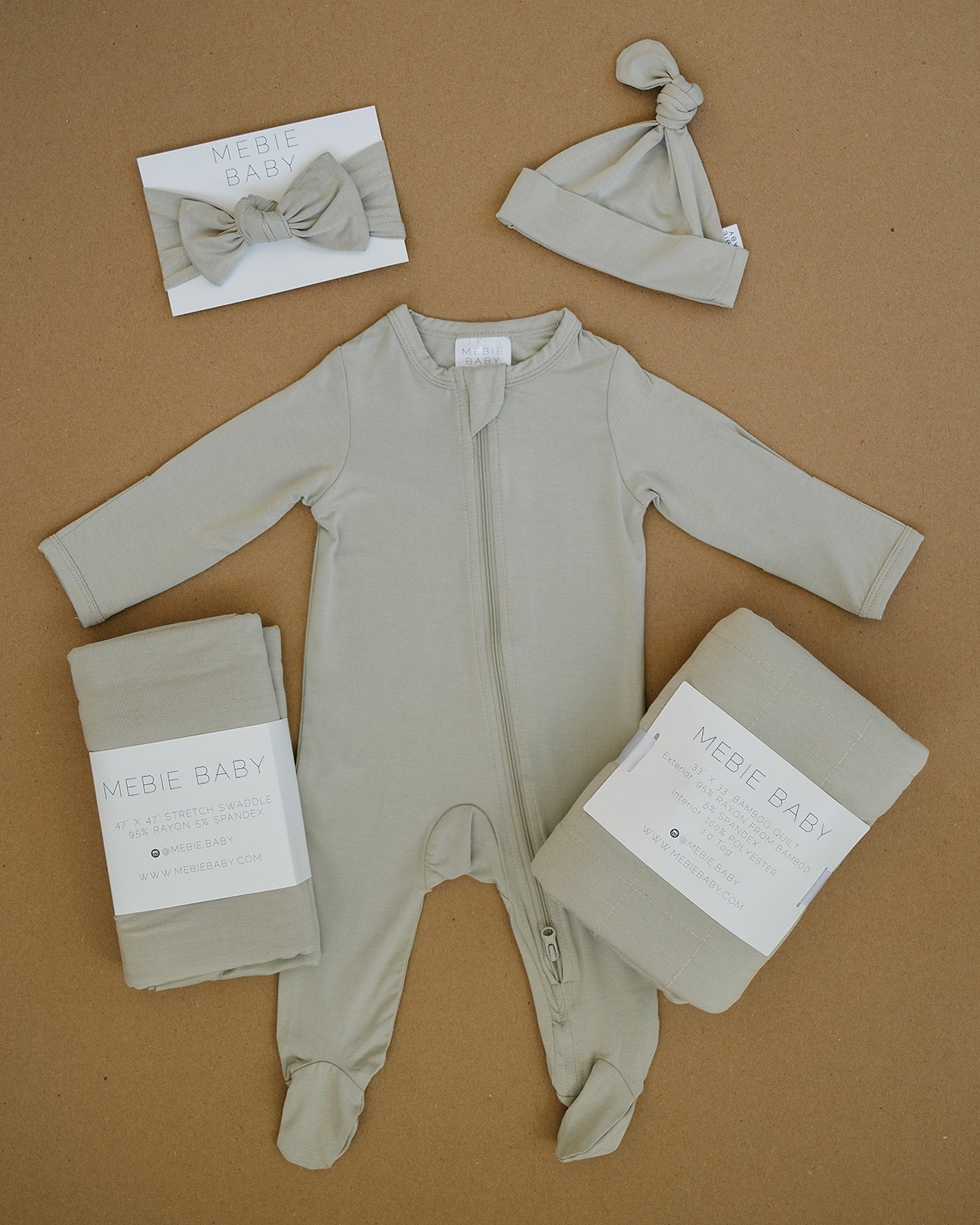 Mebie Baby Bamboo Footed Romper - Oatmeal