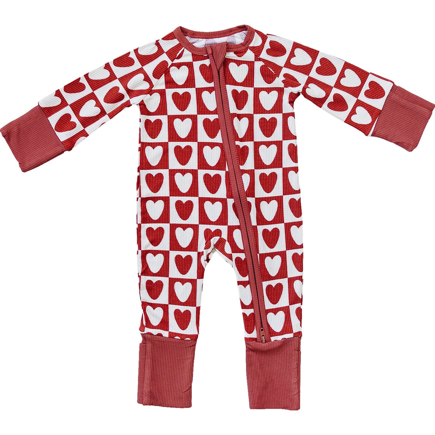 Mebie Baby Ribbed Romper - Checkered Hearts