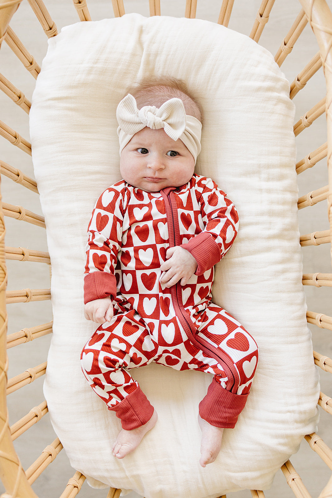 Mebie Baby Ribbed Romper - Checkered Hearts