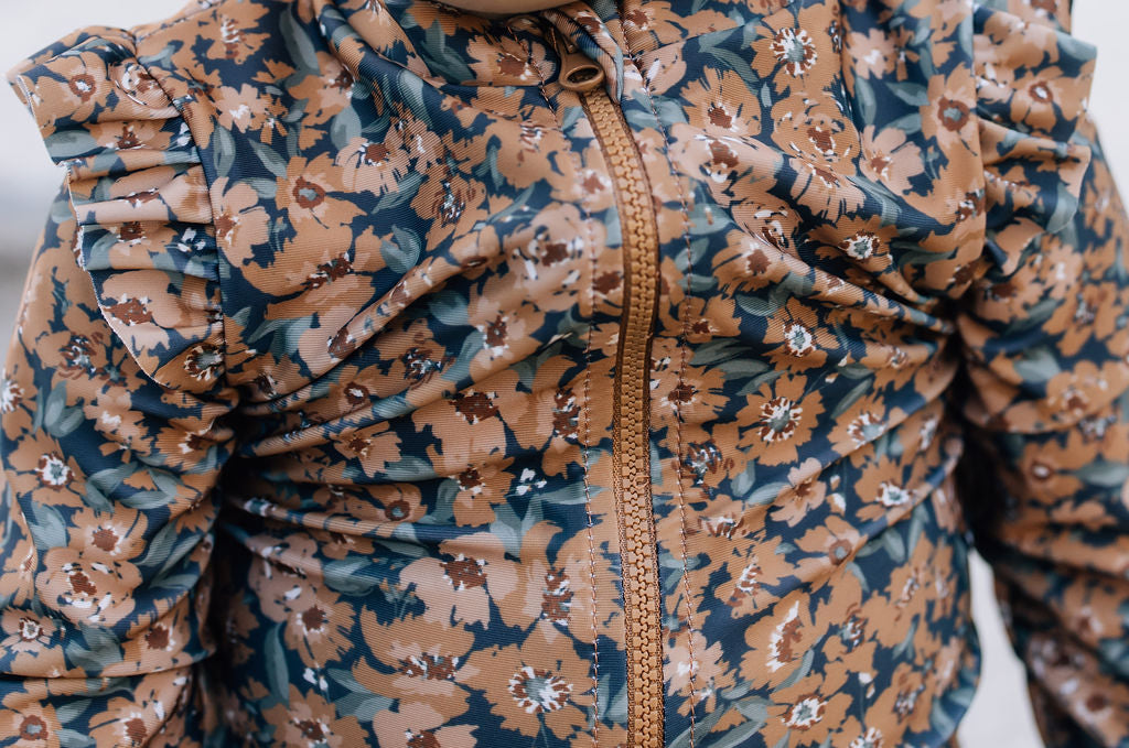 Mebie Baby Venetian Floral Ruffle Zipper One-Piece