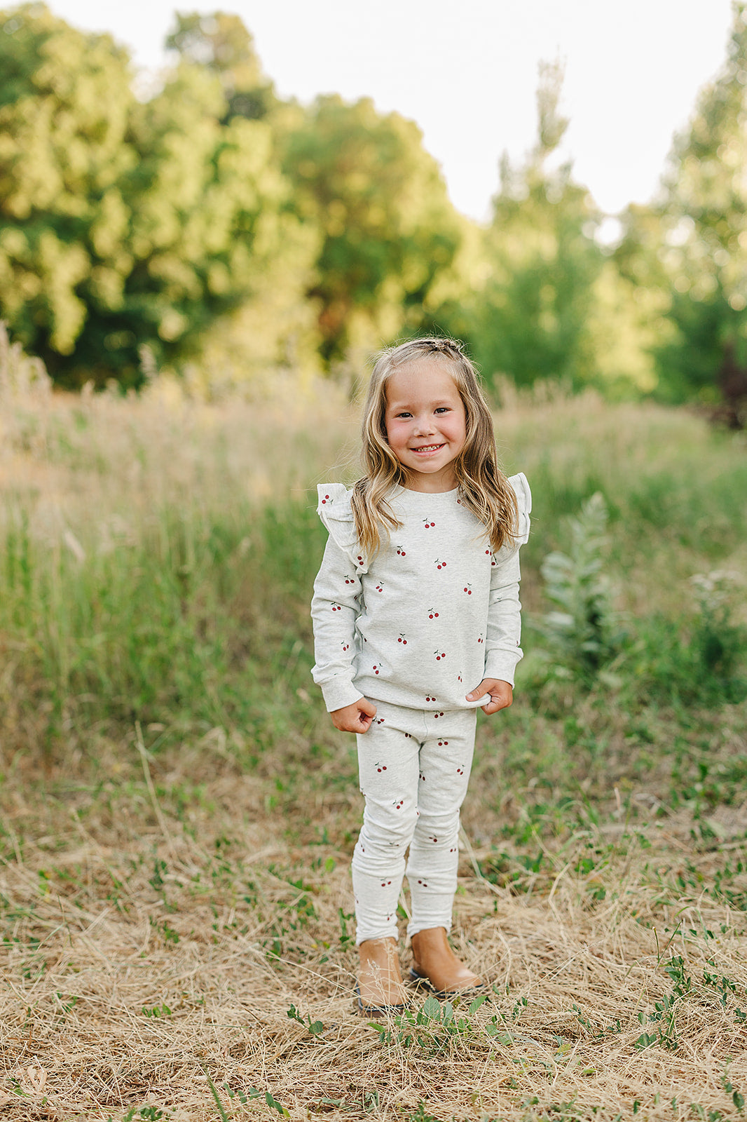 Mebie Baby Cherry Ruffle French Terry Set