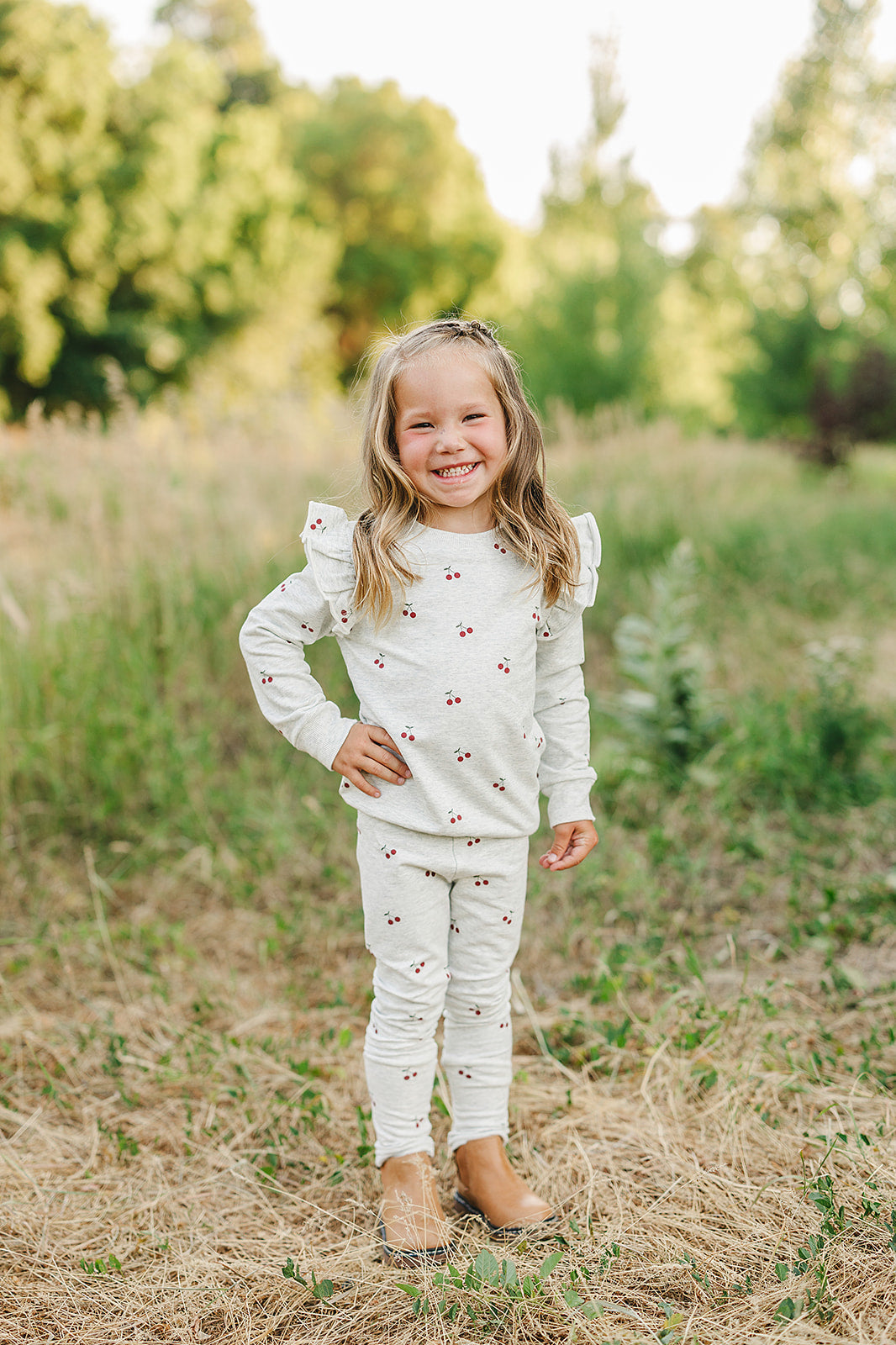 Mebie Baby Cherry Ruffle French Terry Set