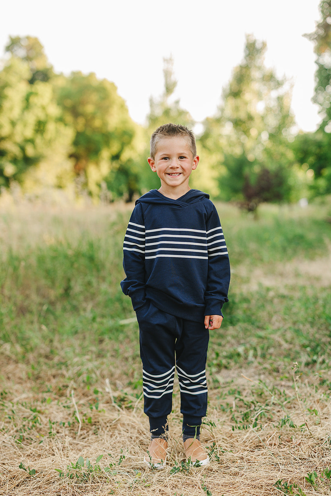 Mebie Baby Navy Stripes Hooded French Terry Set