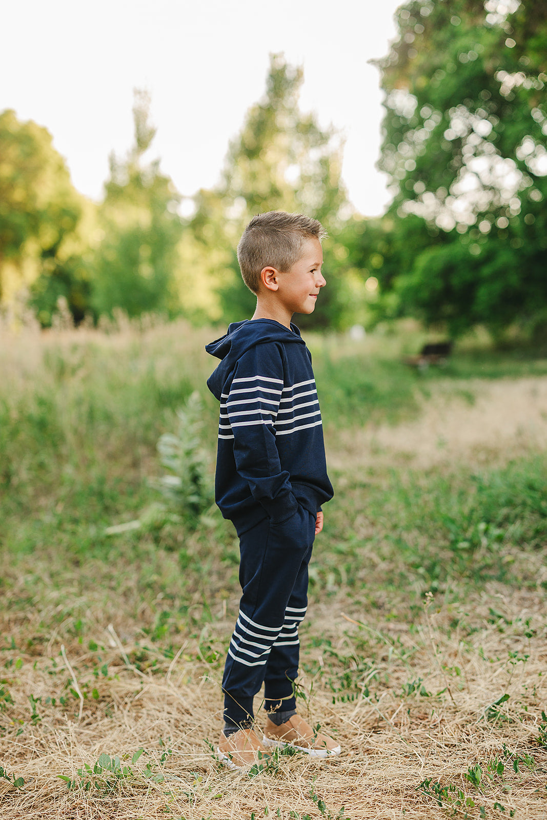 Mebie Baby Navy Stripes Hooded French Terry Set