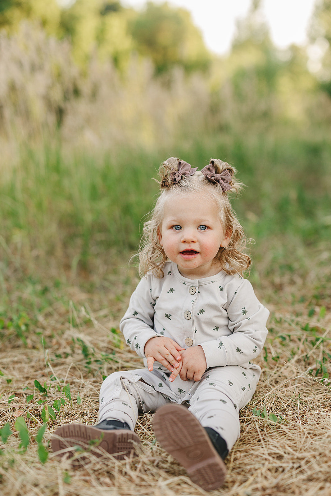 Mebie Baby Floral Long Sleeve Button Romper
