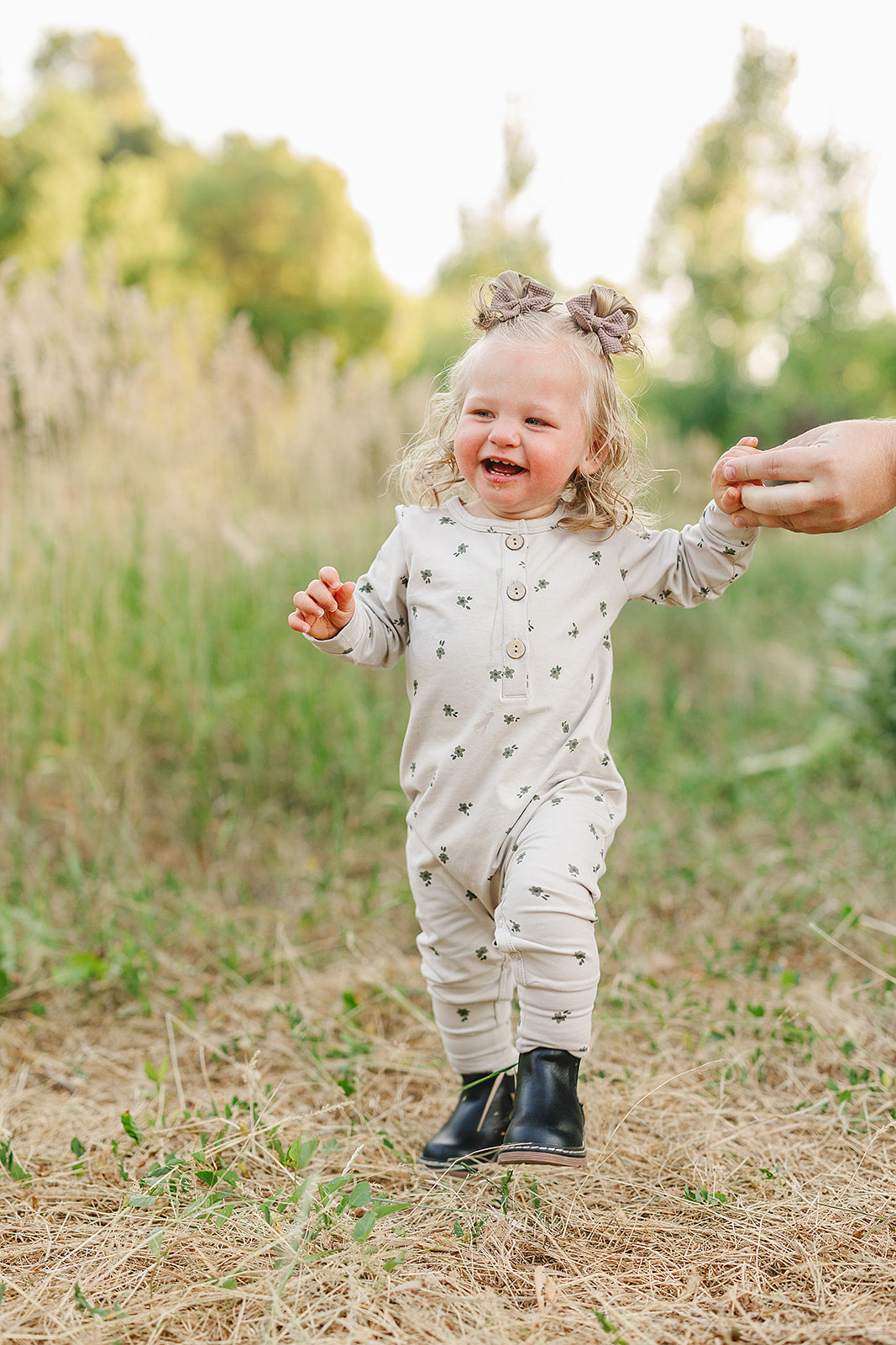 Mebie Baby Floral Long Sleeve Button Romper