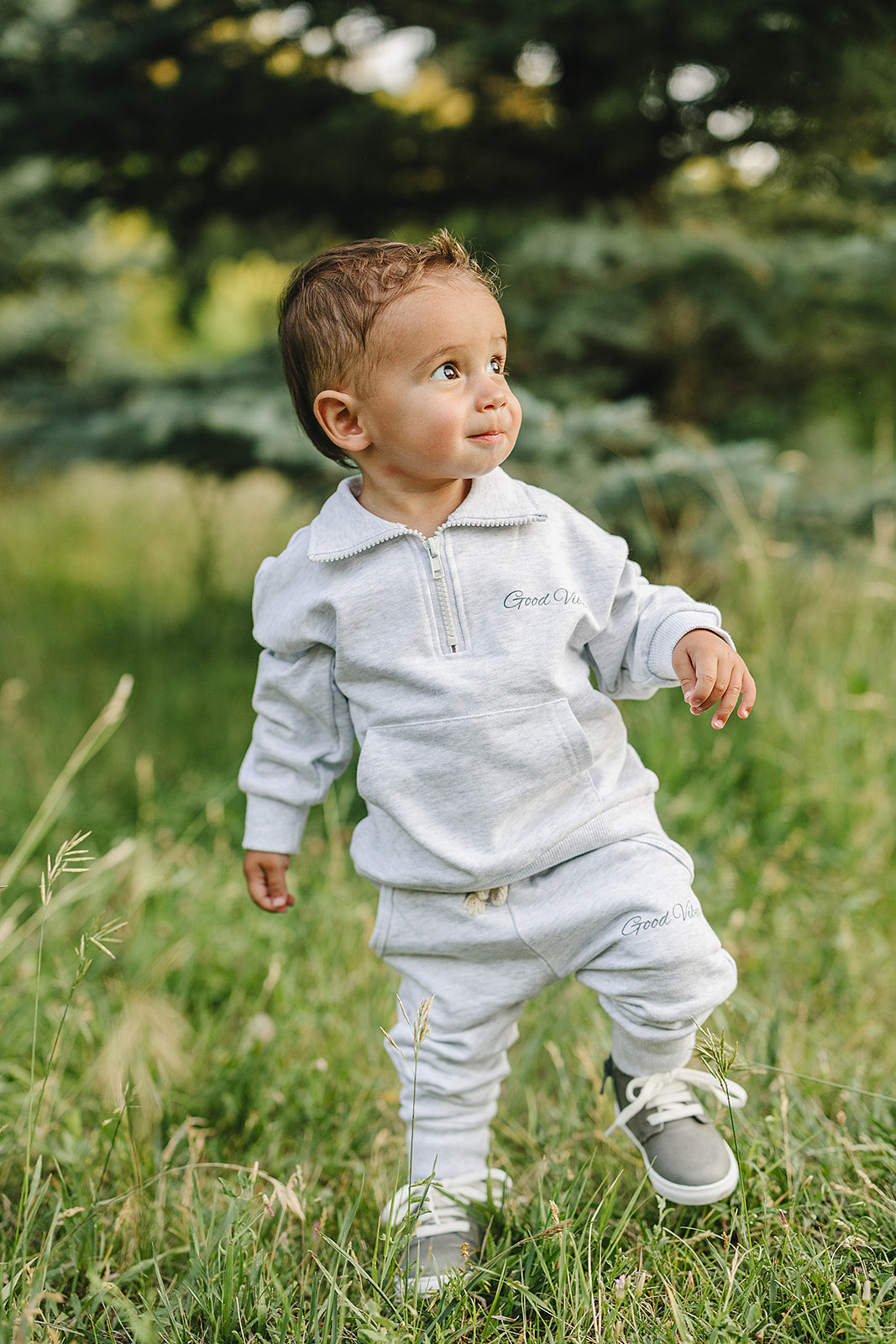Mebie Baby Good Vibes Quarter Zip French Terry Set