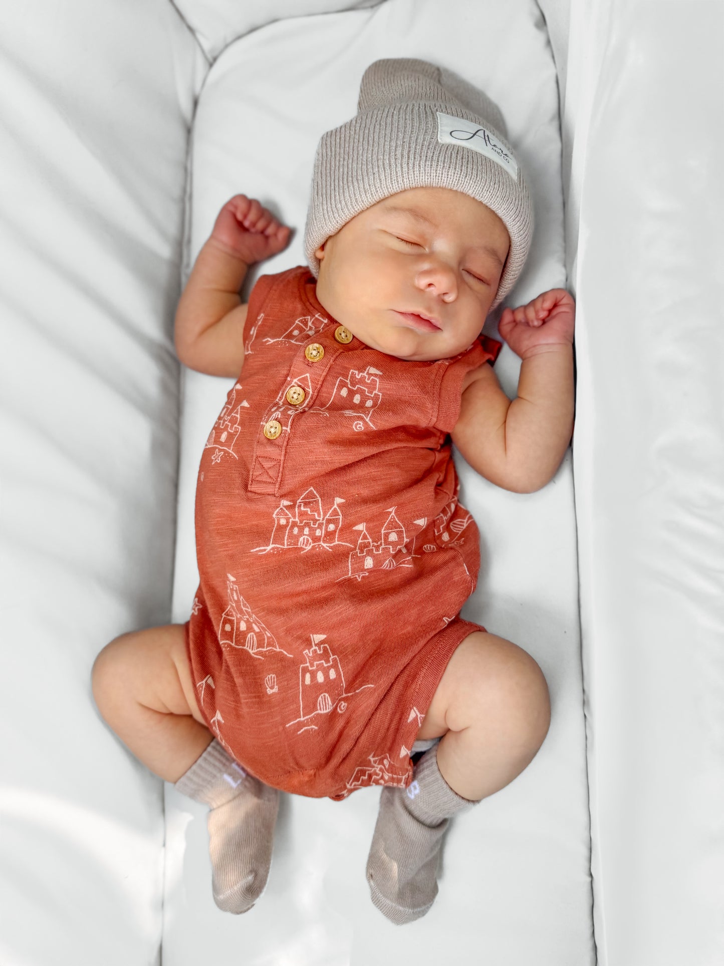 Soft Knitted Cuff Newborn Beanie - Beige