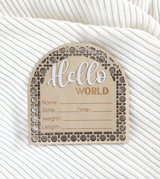 Hello World Newborn Wood Sign (5.5 Inches)