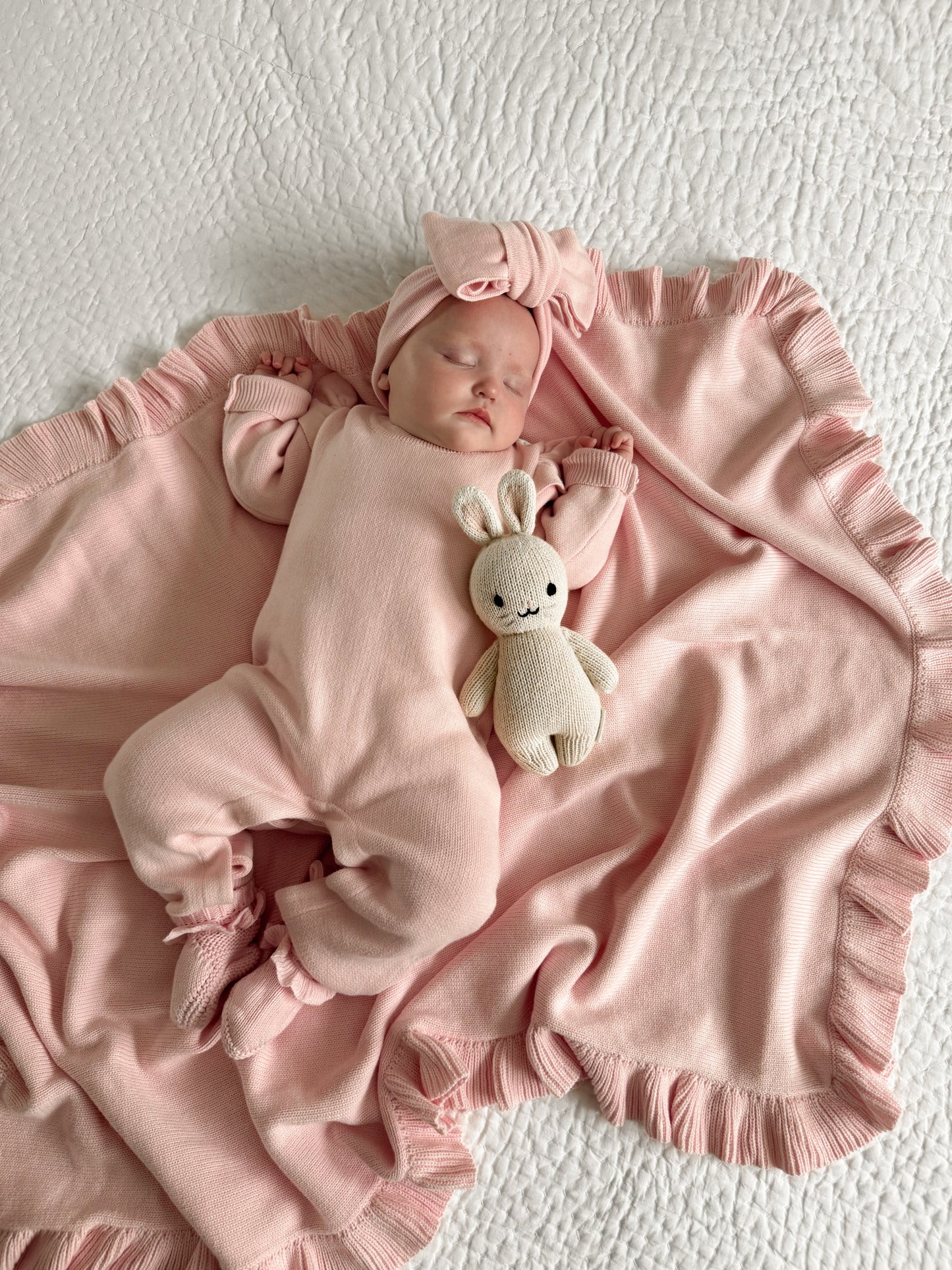 Luna + Luca Classic Ruffle Baby Blanket - Powder Pink