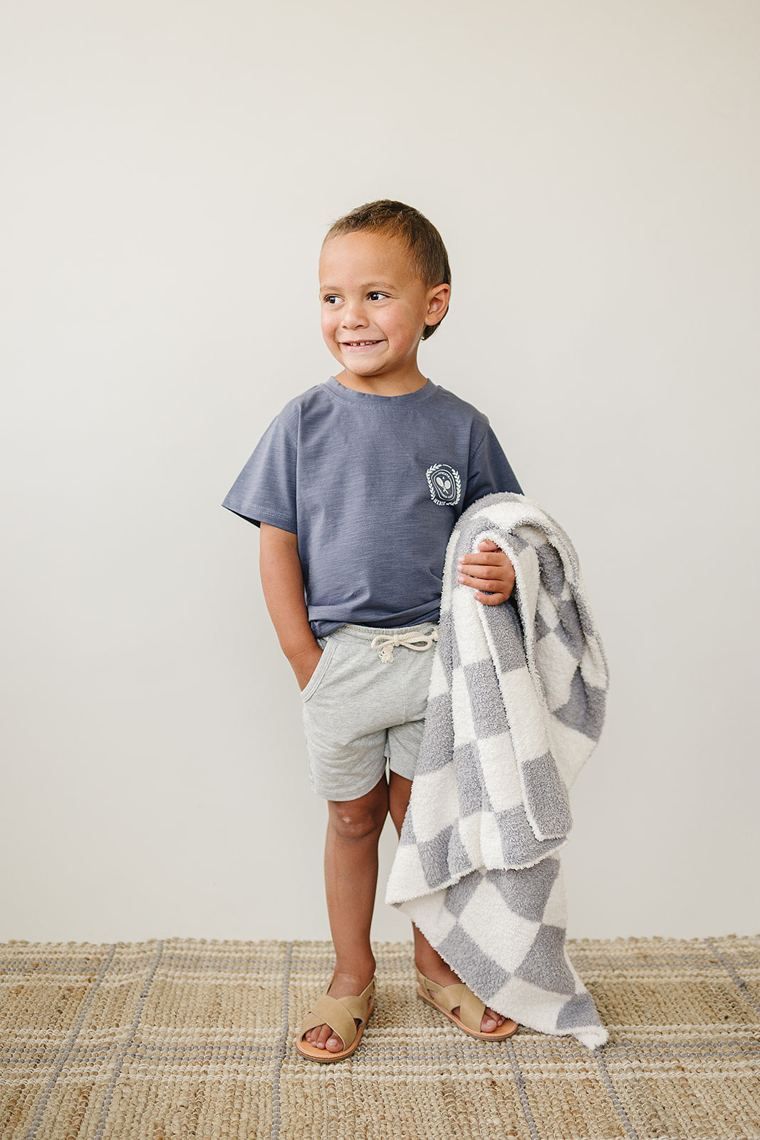 Mebie Baby Plush Blanket - Grey Checkered