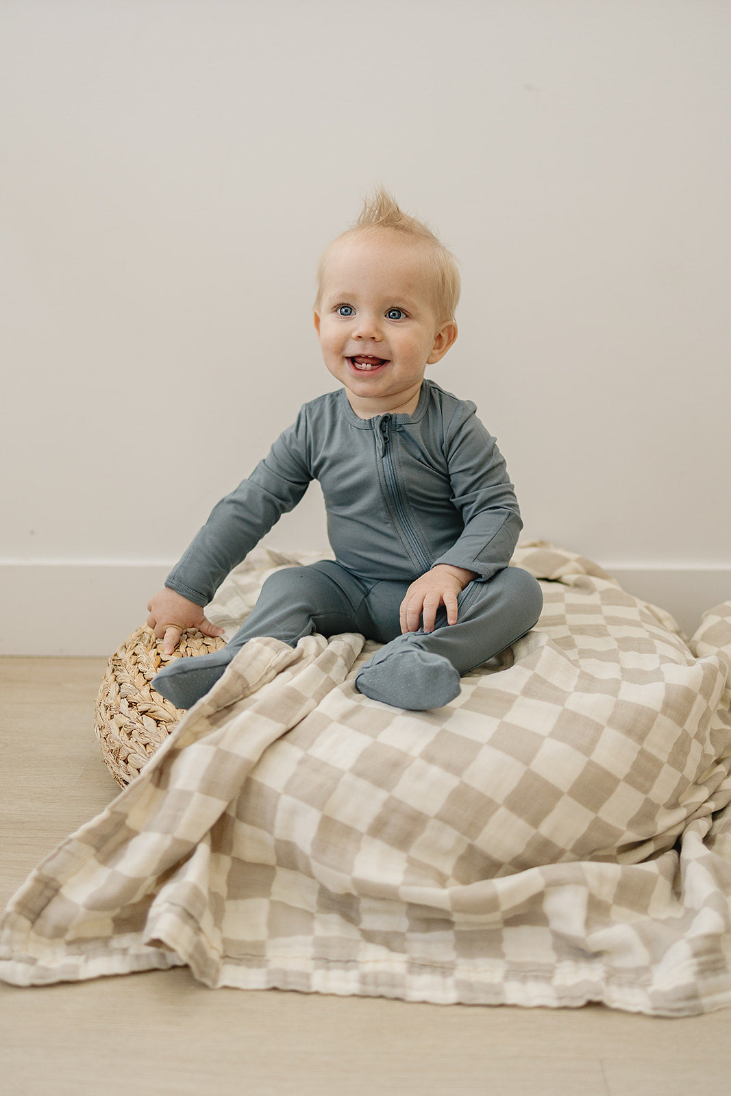 Mebie Baby Bamboo Footed Romper - Dusty Blue