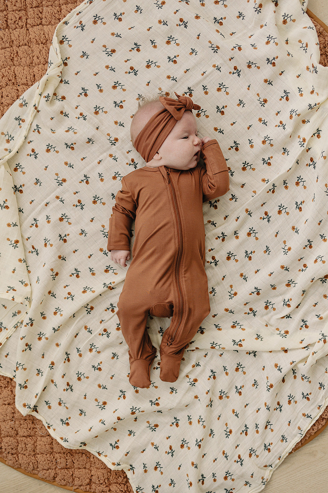 Mebie Baby Bamboo Footed Romper - Rust
