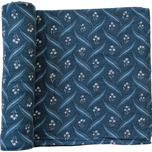 Mebie Baby Muslin Swaddle Blanket - Navy Berry