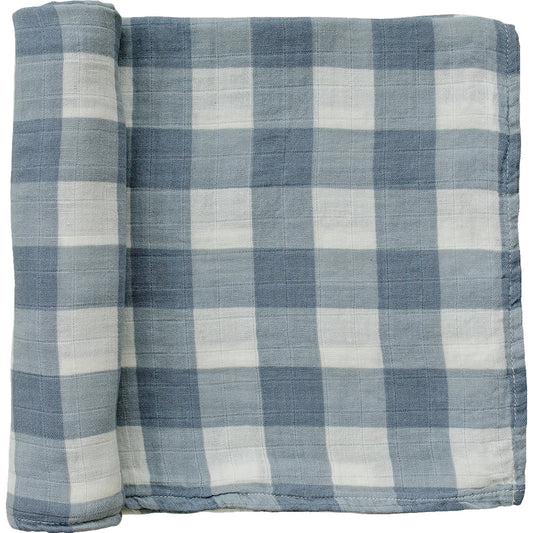 Mebei Baby Muslin Swaddle Blanket - Dusty Blue Gingham