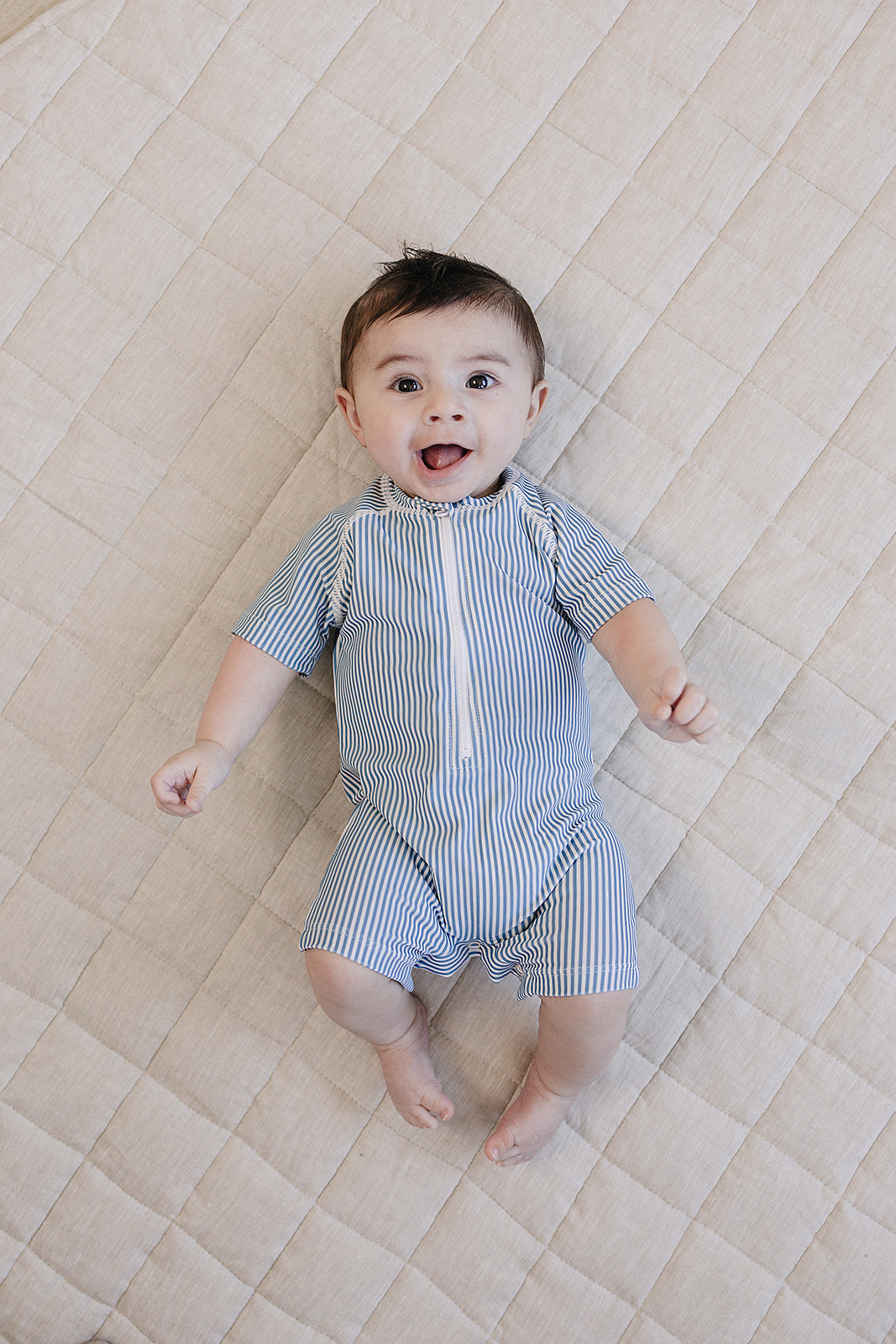 Mebie Baby Blue Stripe Zipper Swimsuit