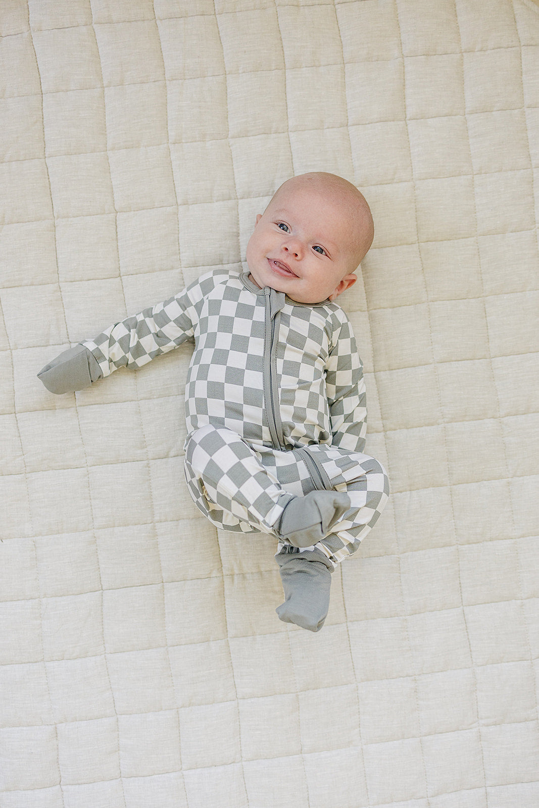 Mebie Baby Bamboo Romper - Light Green Checkered