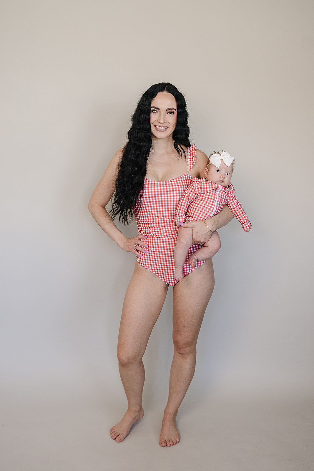 Mebie Baby Gingham Long Sleeve Ruffle Zipper One-Piece