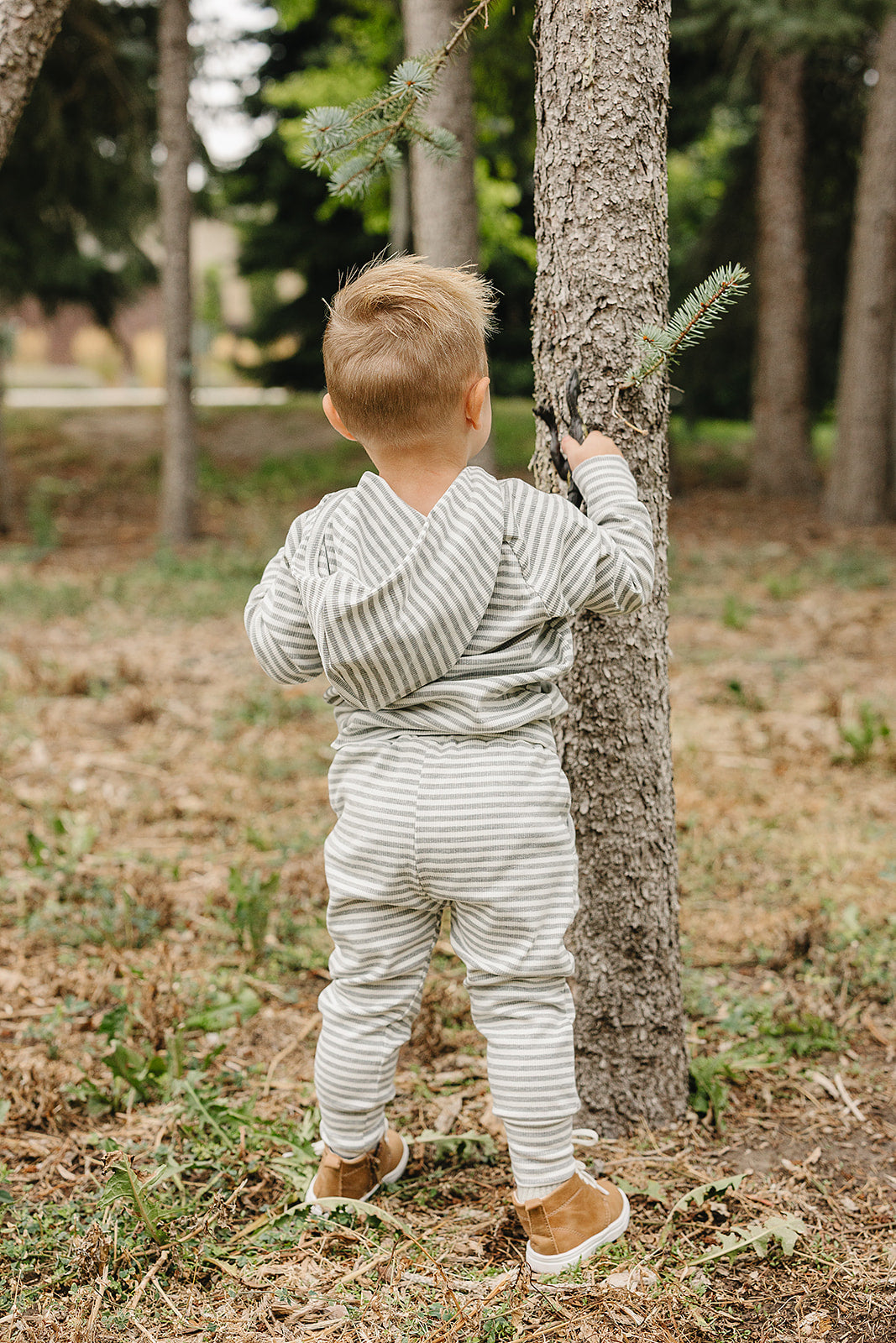 Mebie Baby Grey Striped Hooded Set