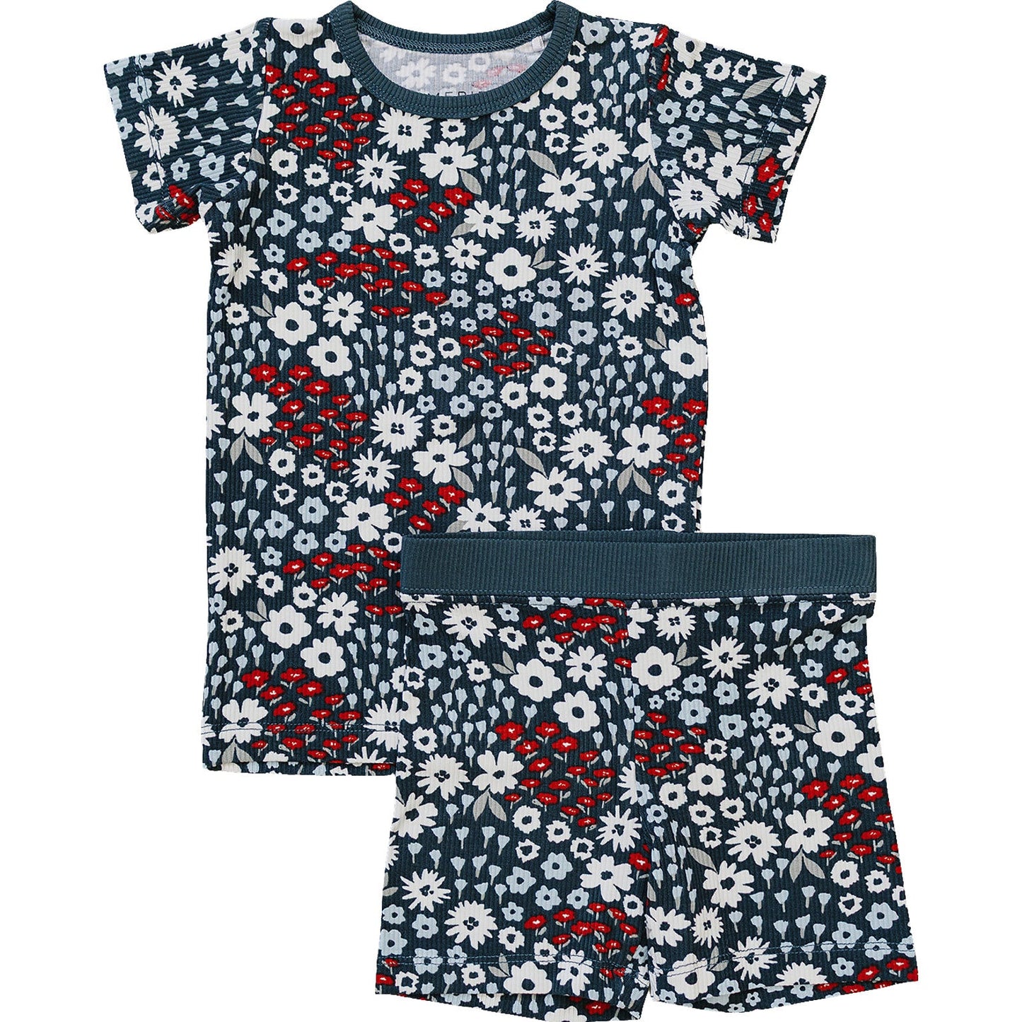 Mebie Baby Americana Floral Ribbed Short Set