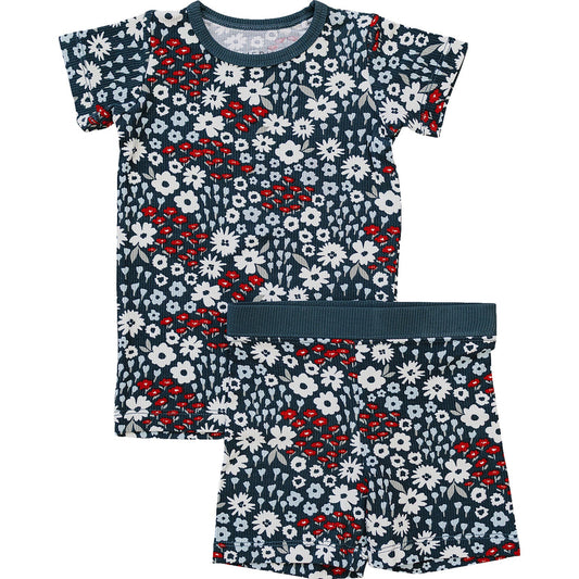 Mebie Baby Americana Floral Ribbed Short Set
