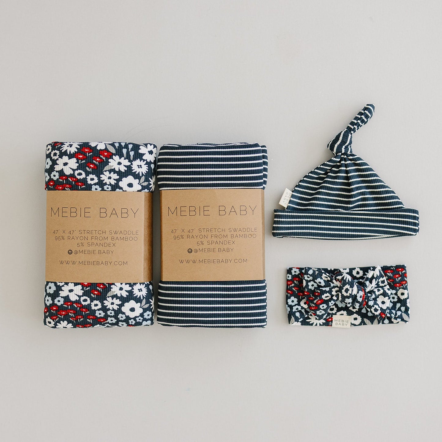 Mebie Baby Navy Stripes Stretch Swaddle