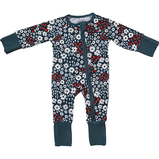 Mebie Baby Americana Floral Ribbed Romper