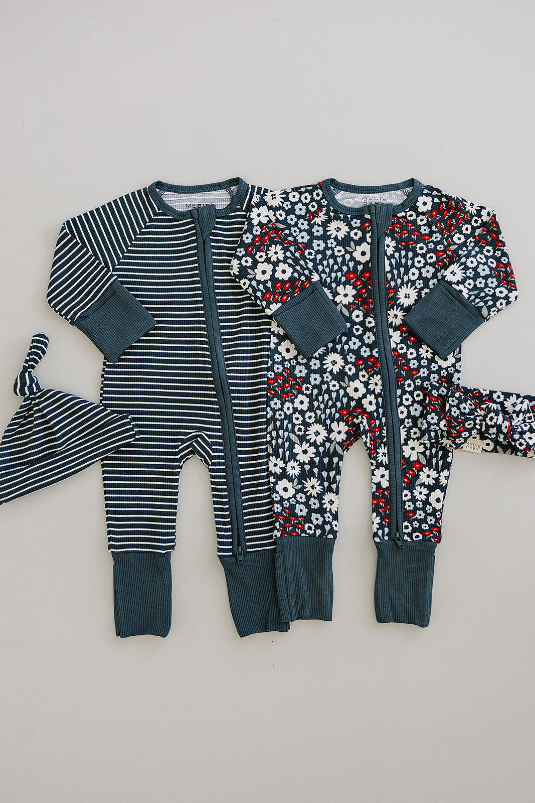 Mebie Baby Navy Stripes Ribbed Romper