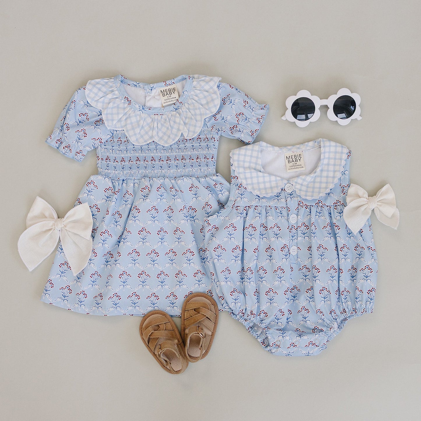 Mebie Baby Blue Meadow Bubble Romper