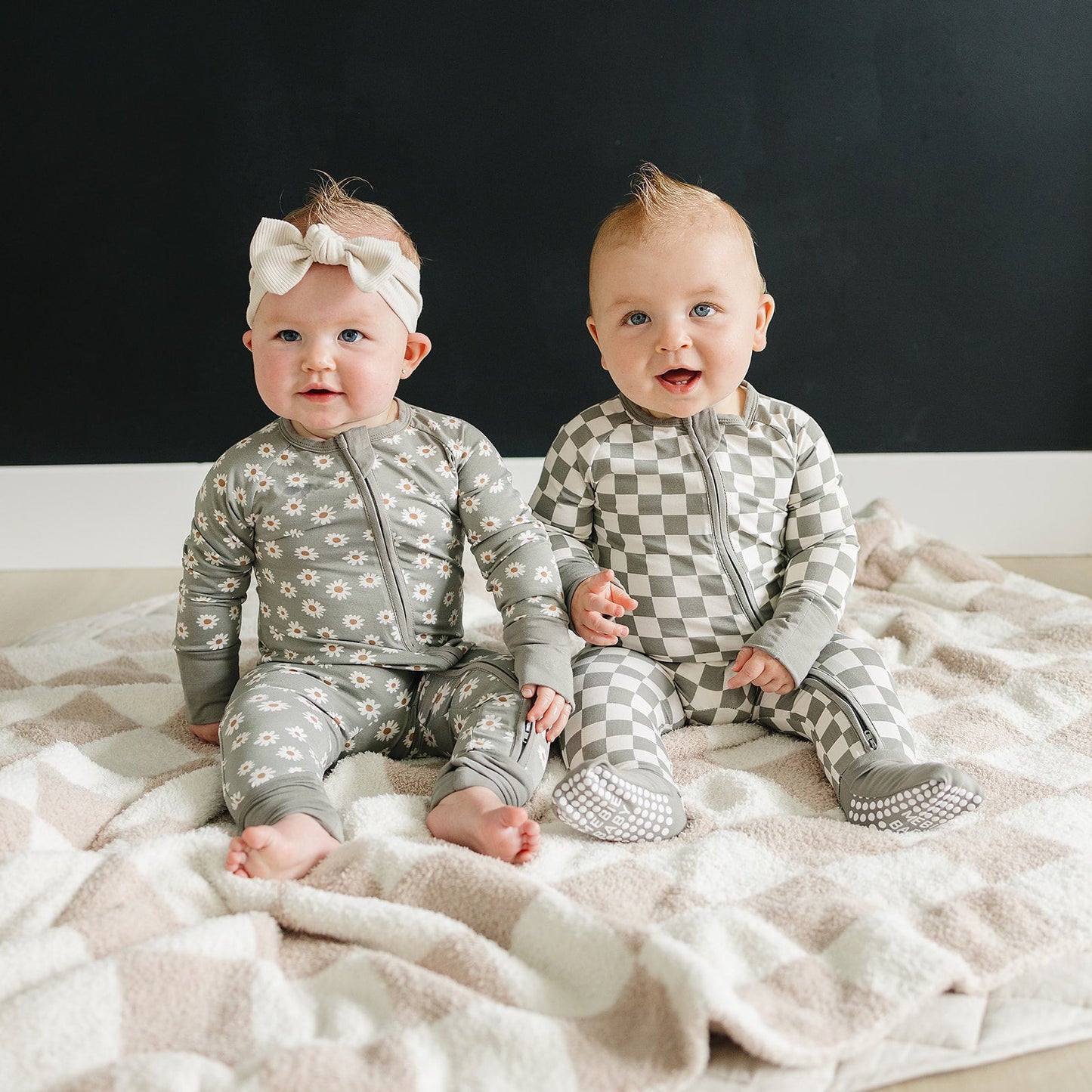 Mebie Baby Bamboo Romper - Light Green Checkered