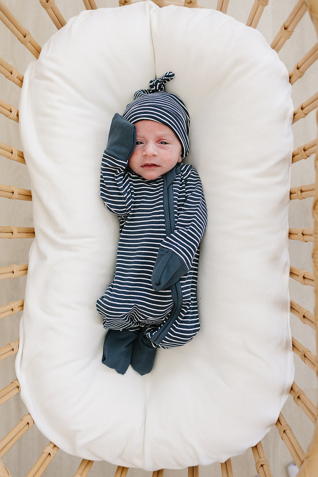 Mebie Baby Navy Stripes Ribbed Romper