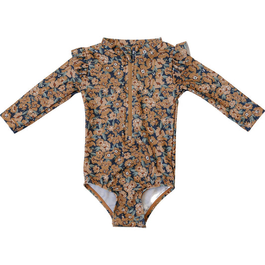 Mebie Baby Venetian Floral Ruffle Zipper One-Piece