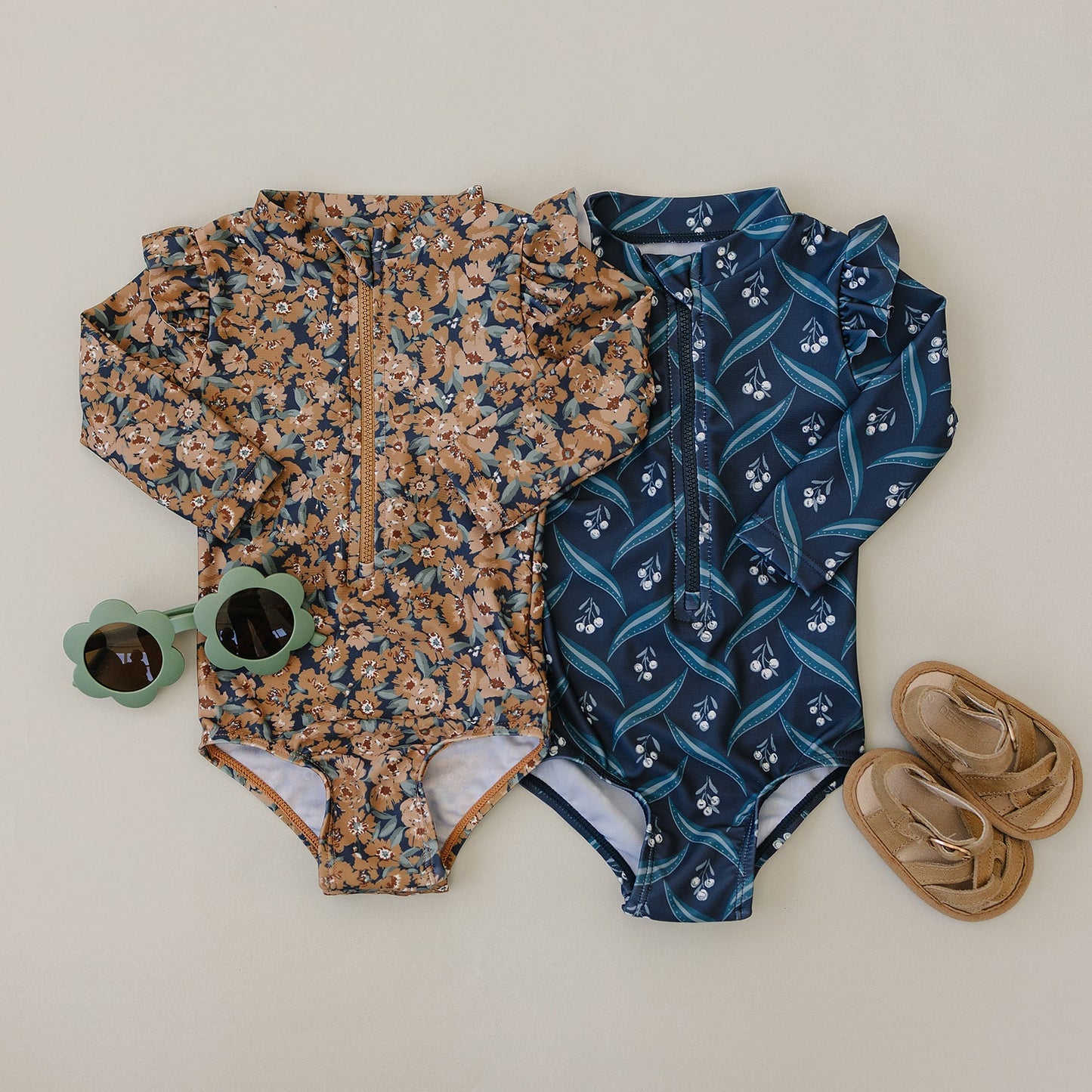 Mebie Baby Venetian Floral Ruffle Zipper One-Piece