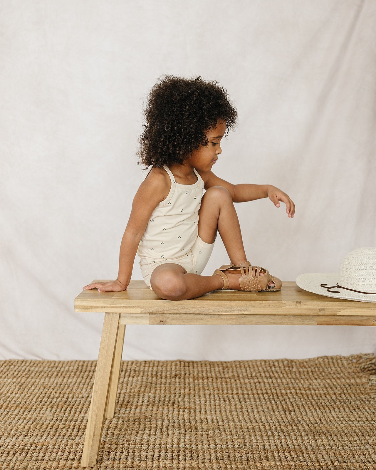 Mebie Baby Tank + Biker Short Set - Cream Tulips