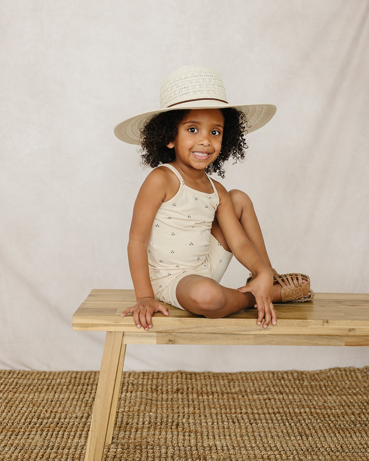Mebie Baby Tank + Biker Short Set - Cream Tulips