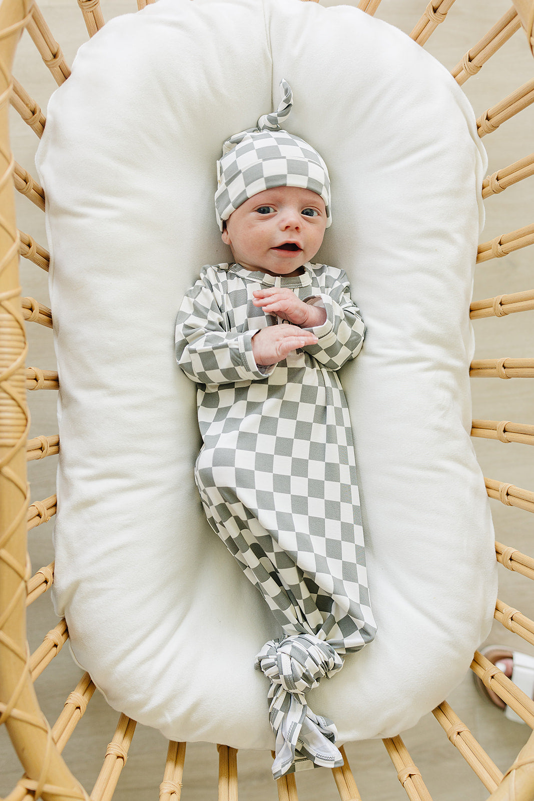 Mebie Baby Bamboo Knot Gown - Light Green Checkered