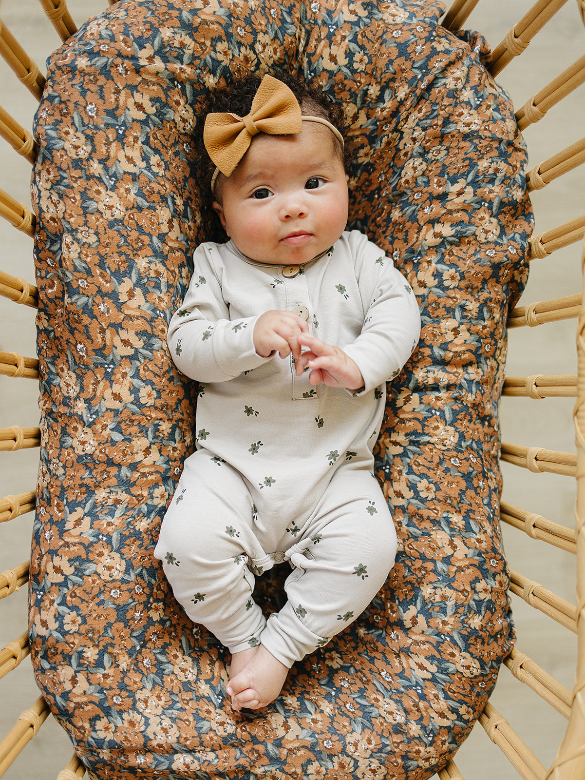 Mebie Baby Floral Long Sleeve Button Romper