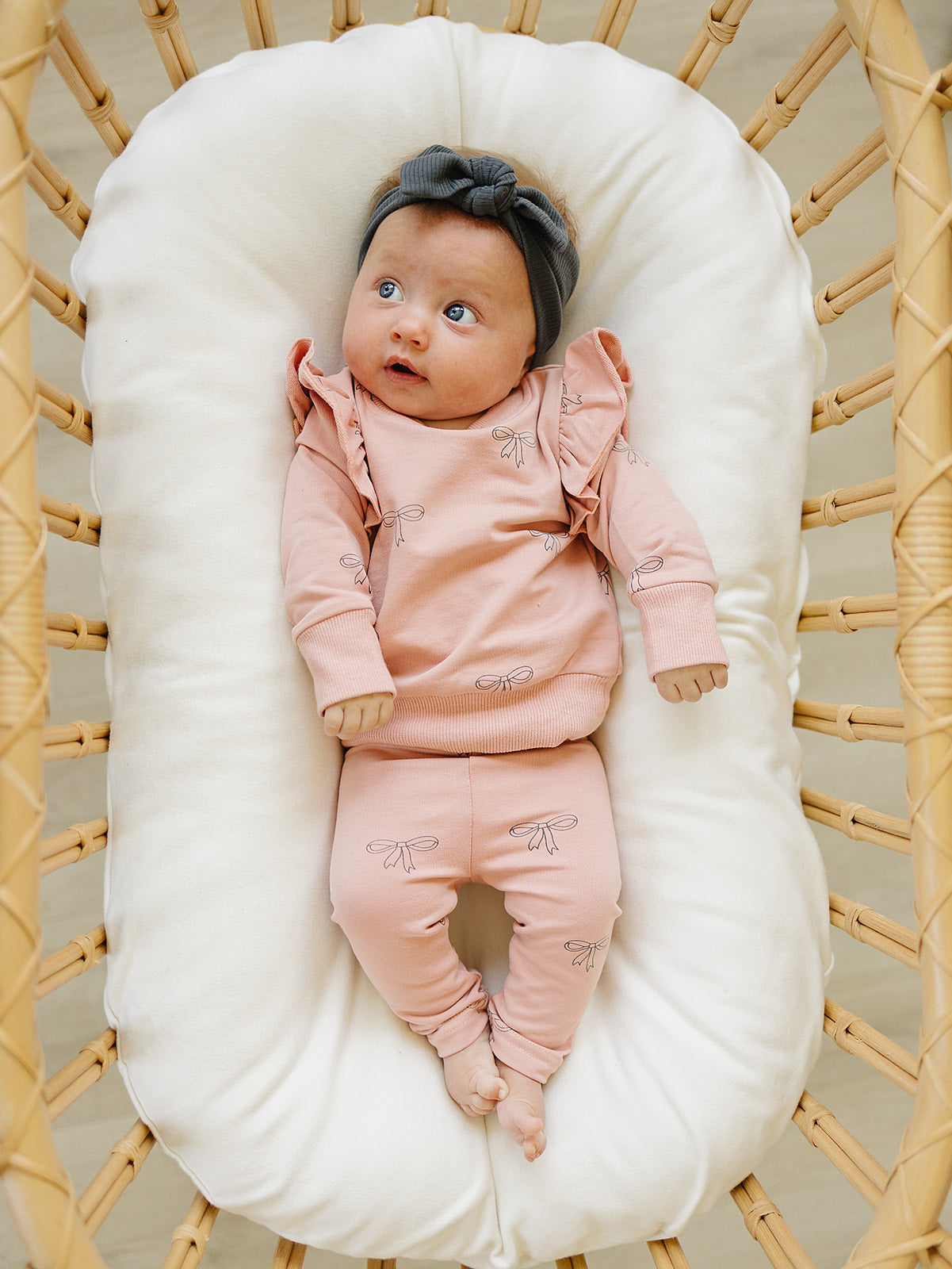 Mebie Baby Pink Ribbon Ruffle French Terry Set