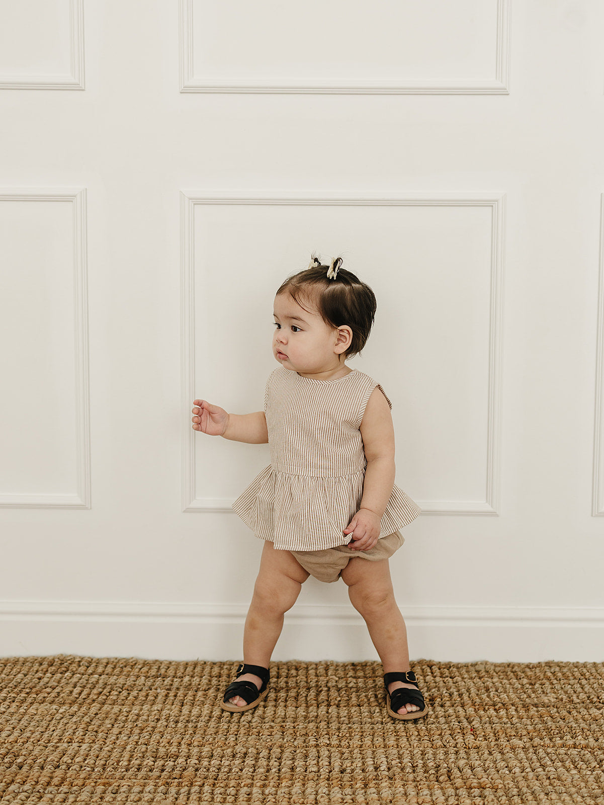 Mebie Baby Tan Stripes Peplum Set
