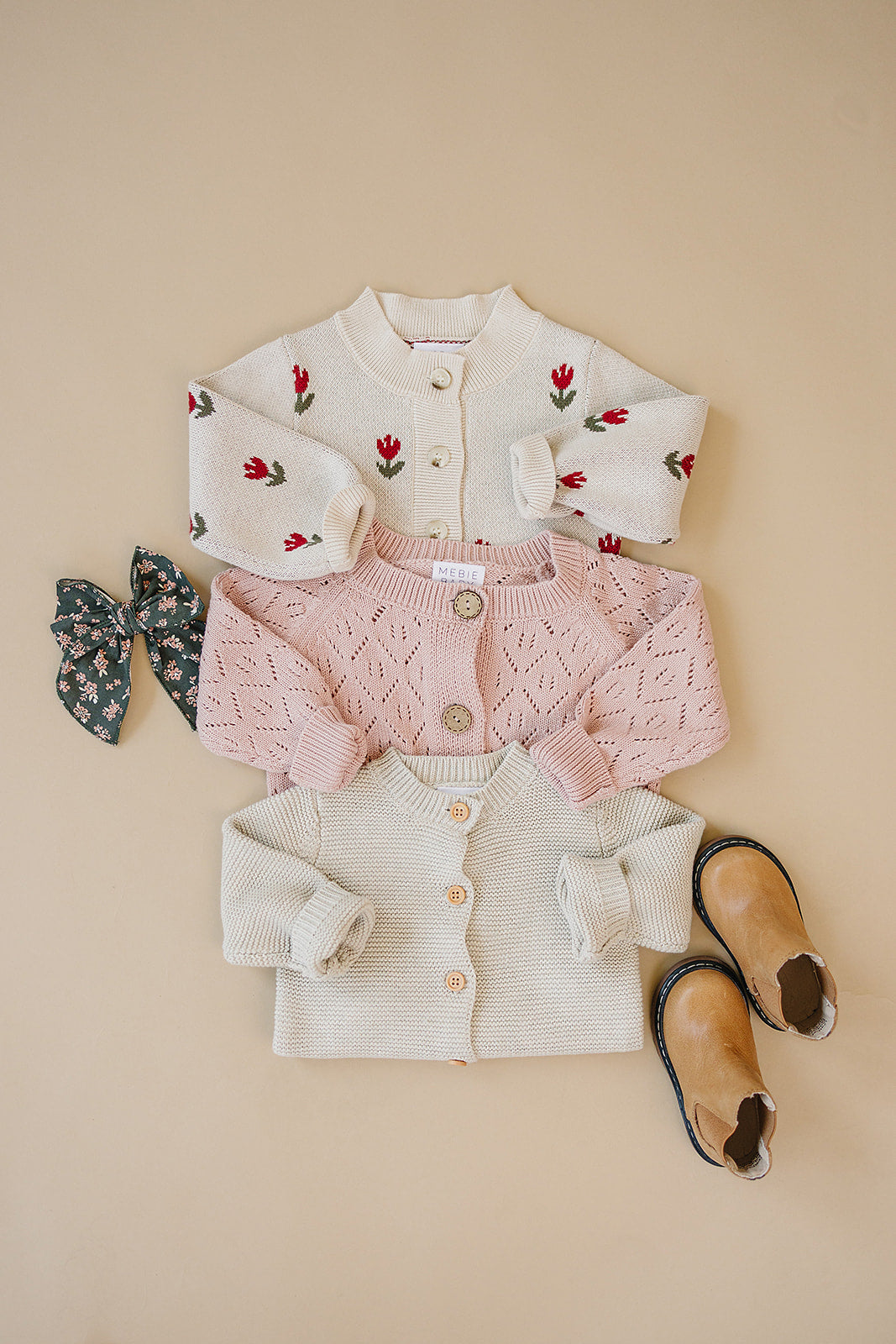 Mebie Baby Oatmeal Knit Button Down Cardigan