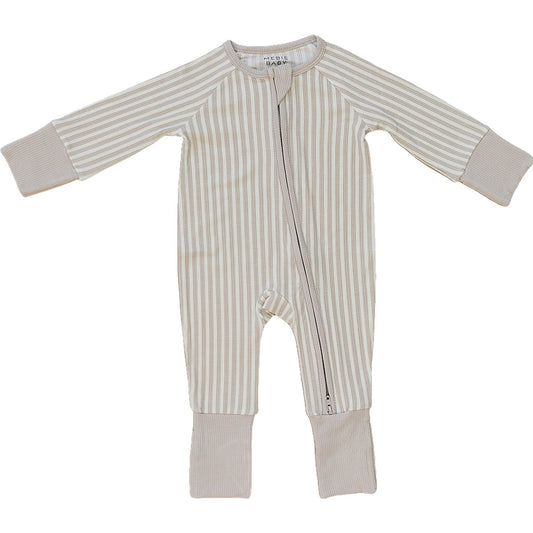 Mebie Baby Taupe Stripe Ribbed Bamboo Zipper