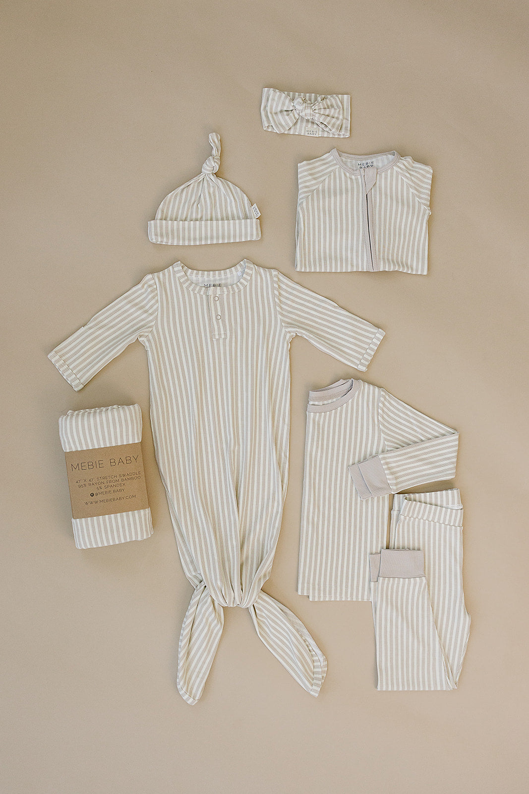 Mebie Baby Taupe Stripe Ribbed Bamboo Zipper