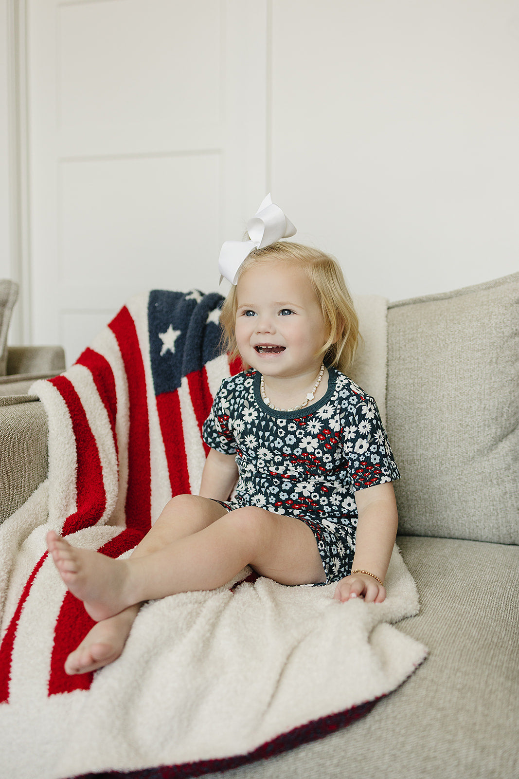 Mebie Baby Americana Floral Ribbed Short Set