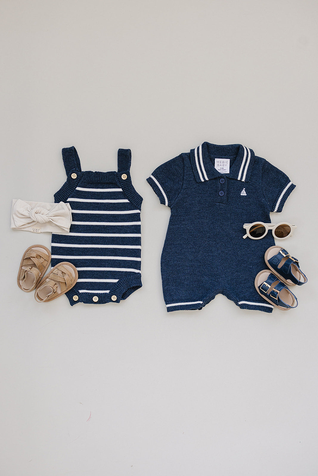 Mebie Baby Nautical Stripe Knit Bubble Romper