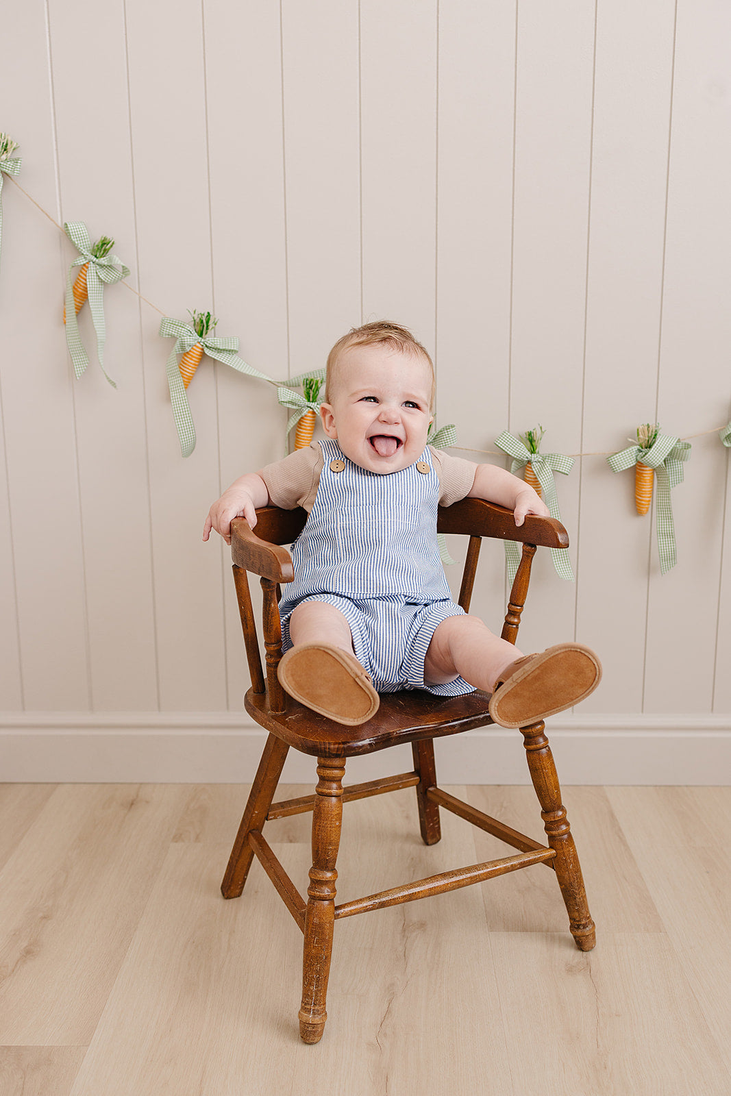 Mebie Baby Blue Stripe Short Linen Overalls