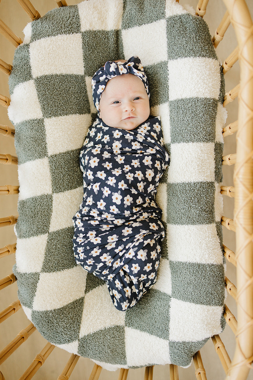 Mebie Baby Bamboo Head Wrap - Navy Daisy